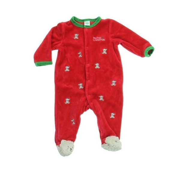 Little Me Unisex Red | Green | Teddy Bear | First Christmas Long Sleeve 3m - Picture 1 of 3